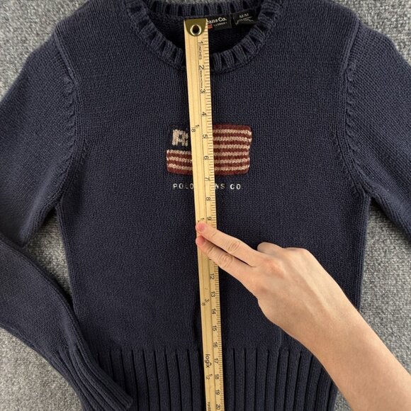 Ralph Lauren Polo Jeans Women Flag Sweater Navy Blue Knit Medium Cotton Crew - Picture 7 of 13